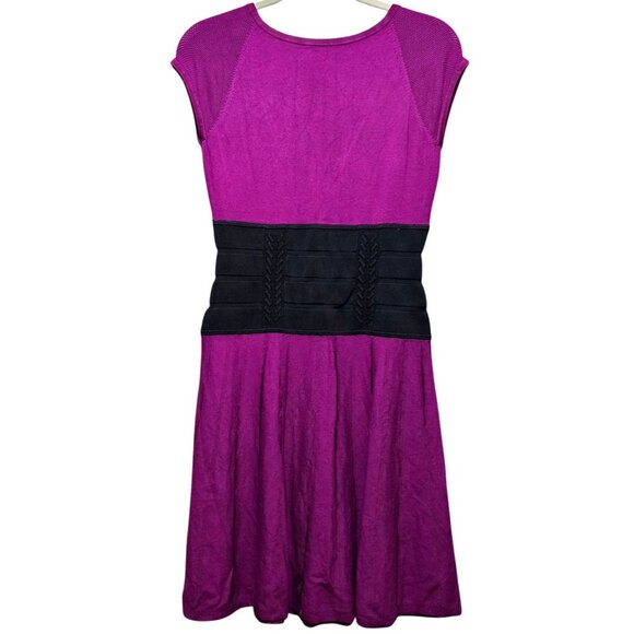 Karen Millen Purple & Black Cap Sleeve Dress Size 3 - Picture 2 of 10